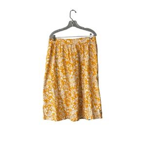 Loft Outlet Yellow Floral Midi Skirt Large Cotton Elastic Waist Botanical Print